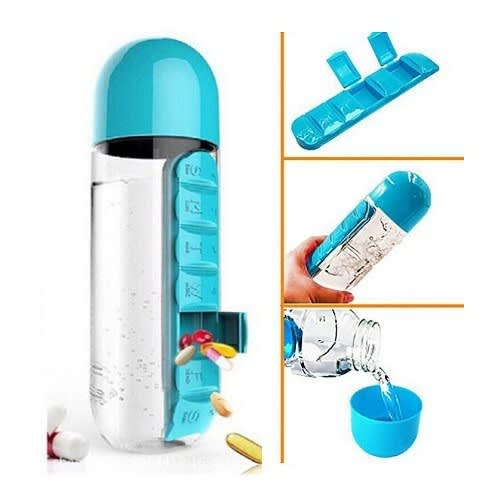 1PC 600ML Weekly Water Bottles With Pill Box Travel Drug Organizer Mul