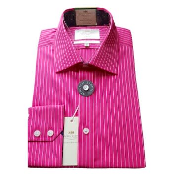 Men's Shirt Non Iron Formal Pink White Striped Button Cuff 