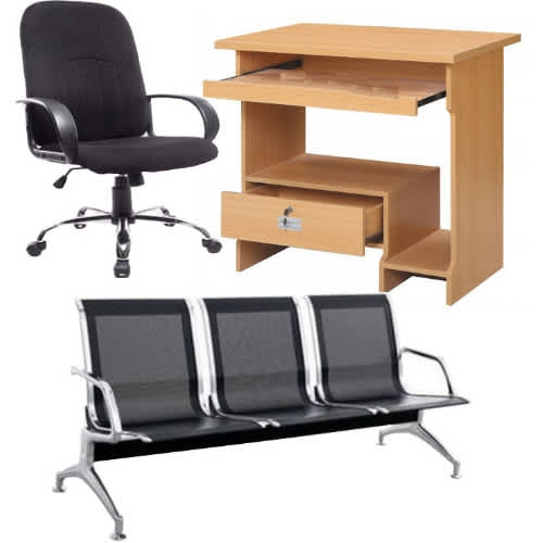 Computer Desk Fabric 360 Rotating Chair And 3 Seater Visitor Iron