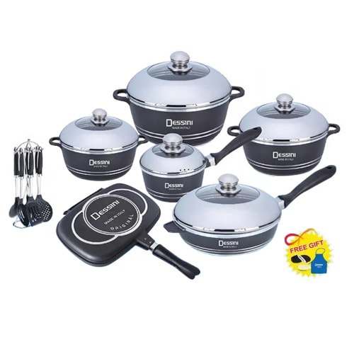 DESSINI ITA 23 Pcs Non Stick Granite Cooking Pot Frying Pan Set Kitchen  Cookware