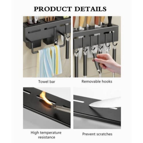 Wall Mounted Knife Cutlery Holder Kitchen Rack With Hooks Konga