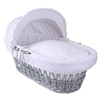 white dimple grey wicker moses basket