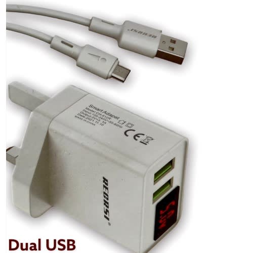 Recrsi Phone Charger With Digital Display Dual Usb Port 3.1a Fast