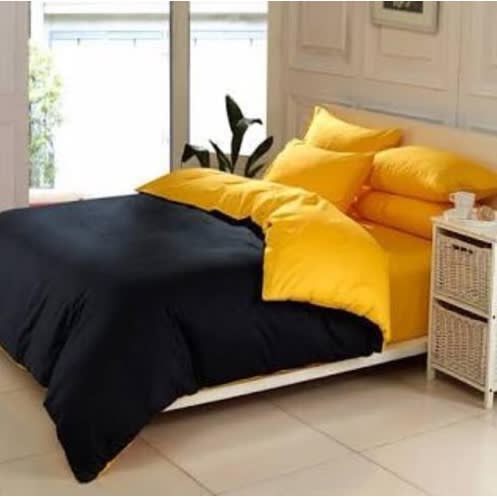 Plain Yellow And Black Complete Bedding Set 1 Duvet 1 Bedsheet