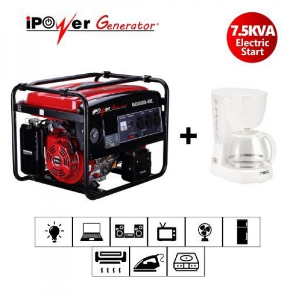 Ipower 8000d-dc 7.5kva/6kw Key Start Generator + FREE iTec Coffee maker.