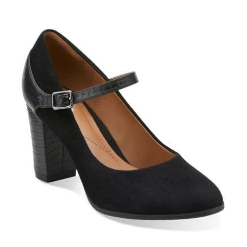 clarks black suede court shoes