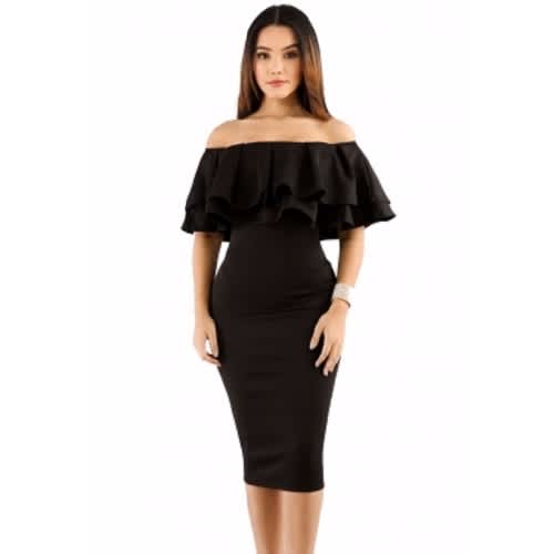 black layered ruffle dress