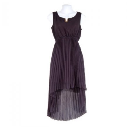black pleated chiffon dress