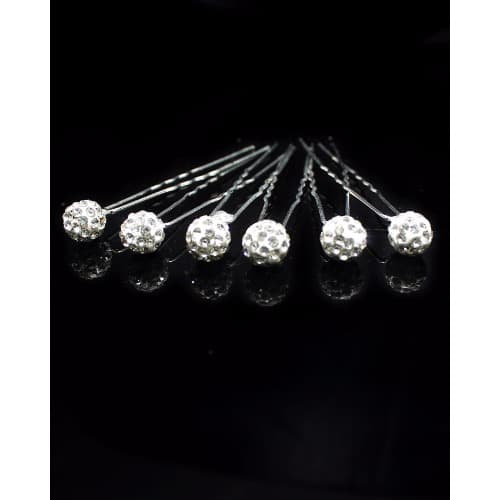 Bridal Rhinestone Hair Pin Pack Of 6 Silver
