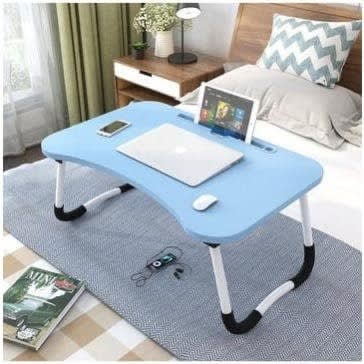 Foldable Laptop Table Bed Desk Blue, Round Laptop Table