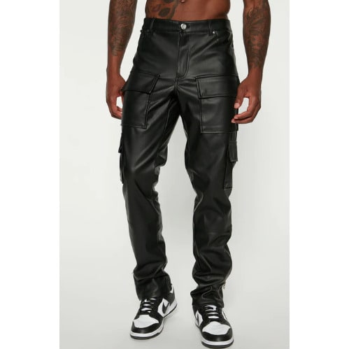 JAOP Zip It Faux Leather Slim Cargo Pants - Black | Konga Online Shopping