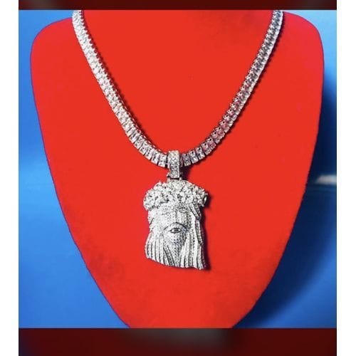 Tennis Chain With Iced Out Jesus Piece 