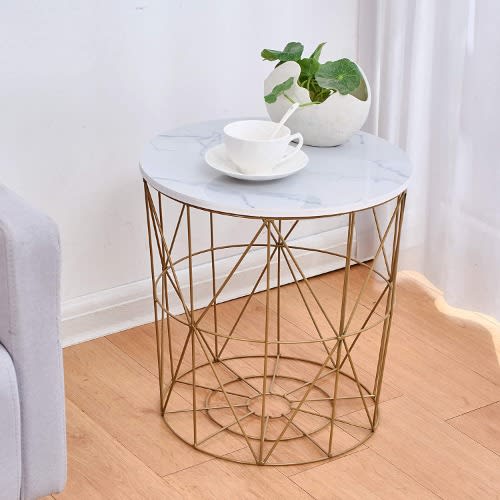 Marble Top Metal Wire Side Table, Round Wire Side Table