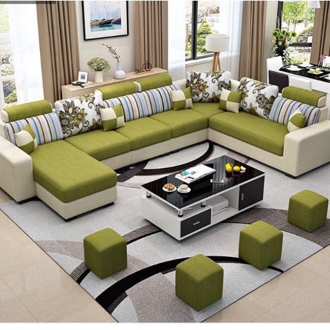 La Famille Sectional Sofa Set Green, Mint Green Leather Sofa Set