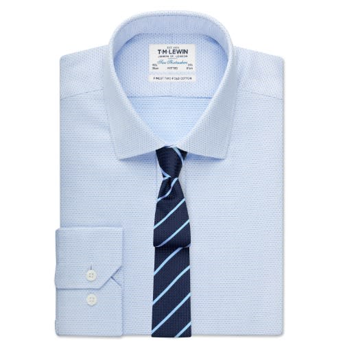 T.M.Lewin   Fitted White and Blue Dobby Shirt
