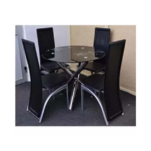 Round 4 Seater Glass Dining Set Black, Round Dining Table Set 4 Seater