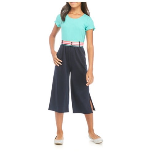 Sequin Hearts Girls Trendy Jumpsuit With Shimmery Stripe Belt