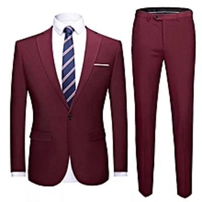 oxblood colour suit