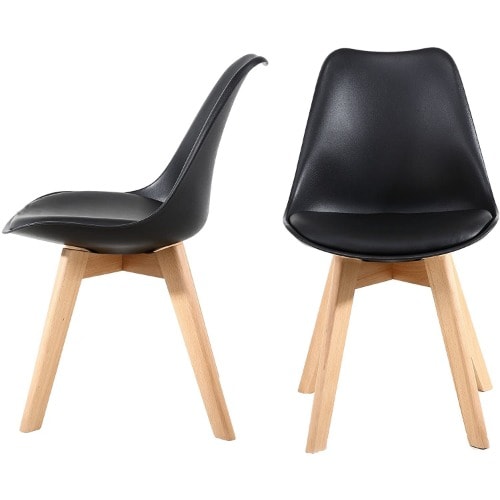 Eames Inspired Leather Padded Plastic Chair Black Set Of 2