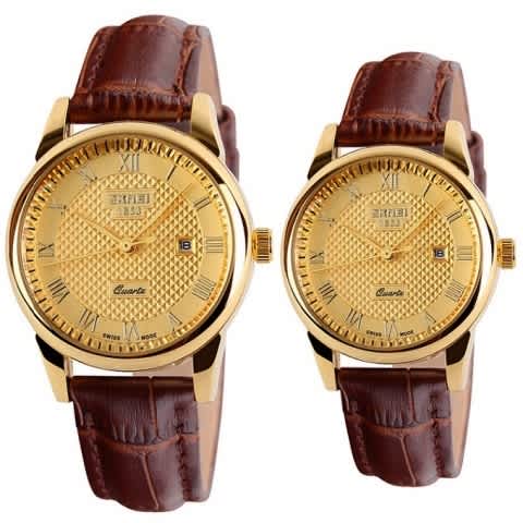 leather watch gold face