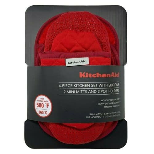 Kitchen Aid 4Piece Kitchen Set With Silicone 2 Oven Mitts, 2 Pot Holders Red Konga Online