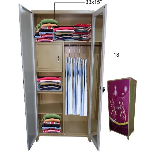 Cassia Two Doors Full Glass Metal Wardrobe With Safety Locker