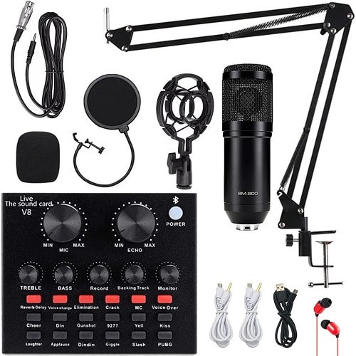Professional Condenser Microphone Kit With Live Sound Card.