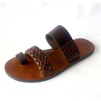 mens leather open toe slippers