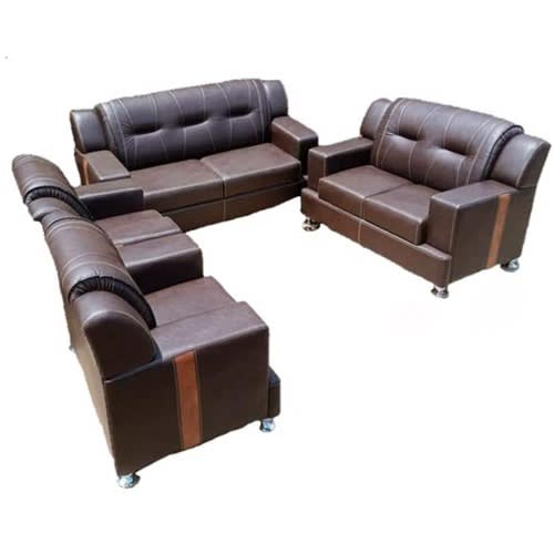 Side Stripe Leather Sofa 7 Seater, Coffee Colour Leather Sofa