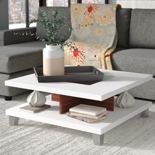 Double-deck Center Table-White & Brown.