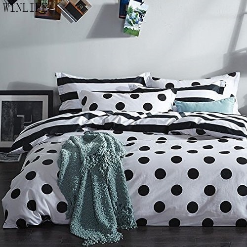 Reversible Black And White Polka Dot Striped Duvet With 2 Free