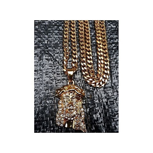 Gold Cuban Link Chain With Jesus Piece 