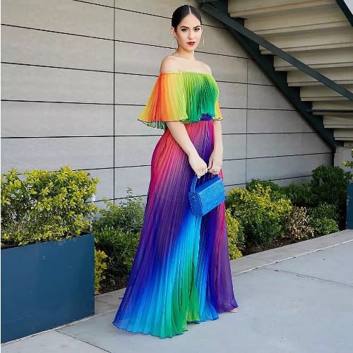 rainbow chiffon maxi dress