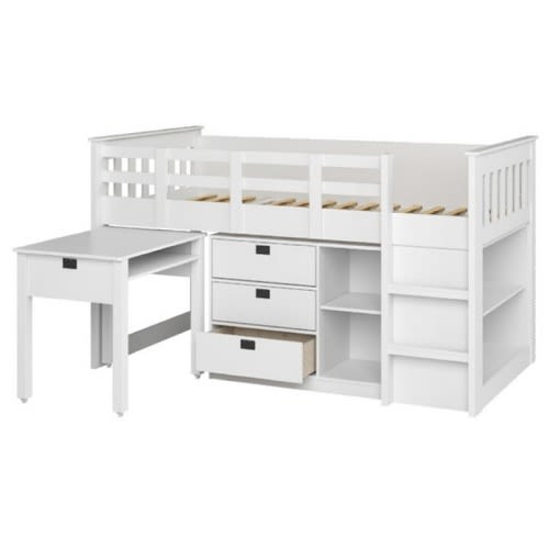Madison Single Twin Loft Bed With Desk And Storage White Konga
