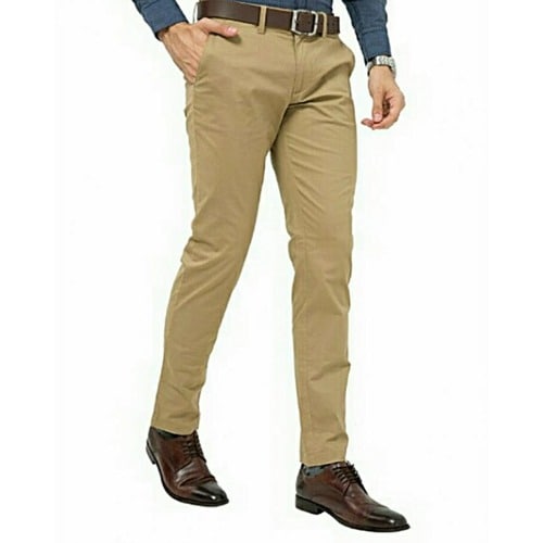 Men's Chinos Trouser - Brown With Brown Belt | Konga Online Shopping