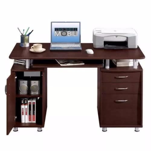 Ktaxon brown computer pc desk home cheap office study writing table 3 drawers bookcase