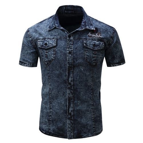 Men's Denim Short Sleeve Shirt - Blue | Konga Online Shopping