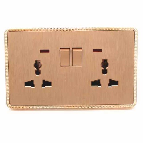 Double Electric 13amps, 2-gang Deluxe Gold Switch Socket With Neon.