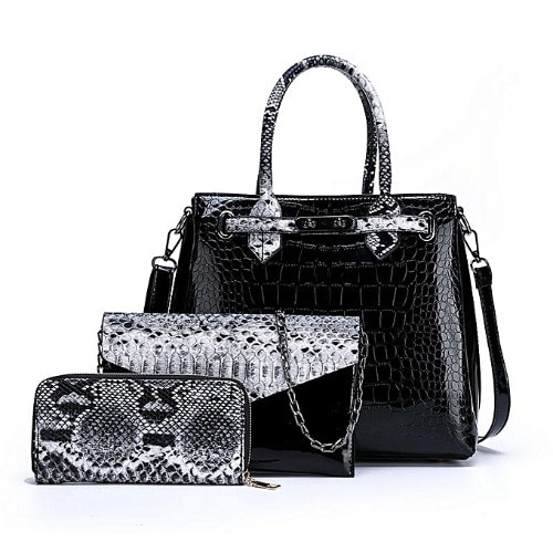 Fastshipping Fashion 3 Set Patent Leather Handbag With Animal Skin