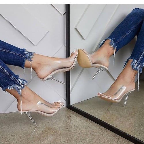 clear slipper heels
