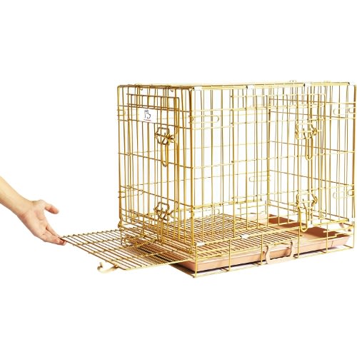 Dog Cage With Removable Floor Grid And Pull Out Tray Gold
