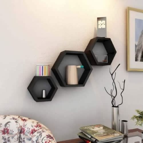 Hexagon Decor Floating Wooden Wall, Stylish Wooden Wall Shelves