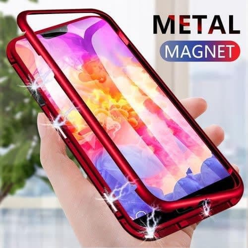 metal tempered glass magnetic case for samsung a50 red