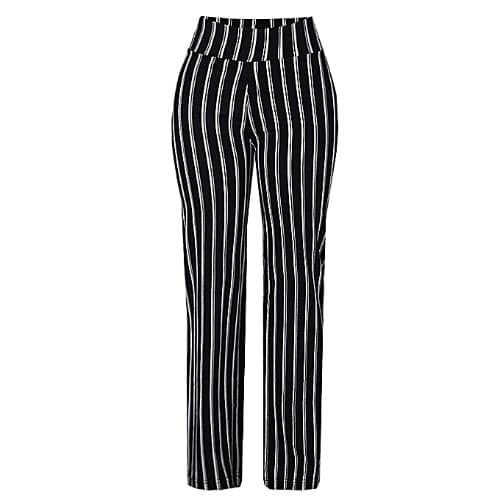 ladies black and white striped trousers