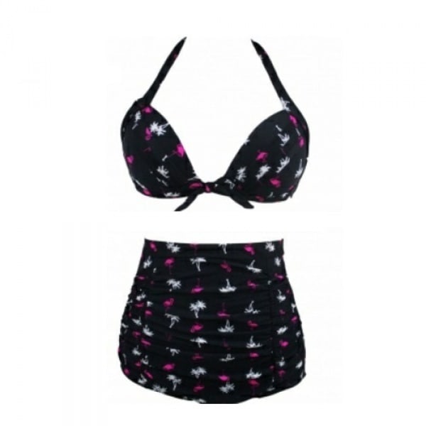 high waisted flamingo bikini