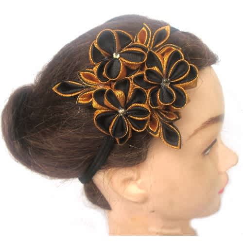 Flower Elastic Hair Band Black Gold