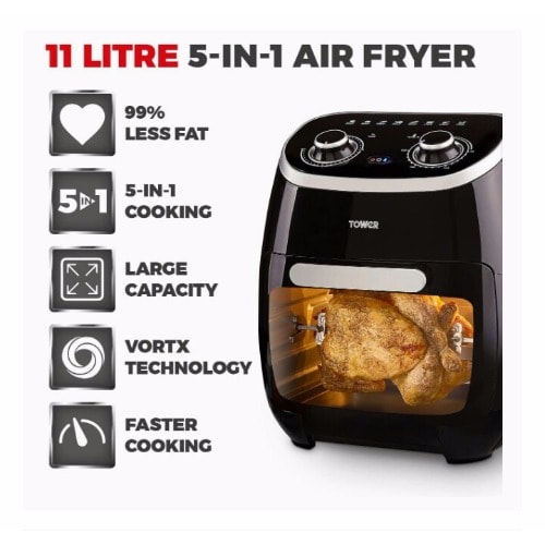 Tower 11 Litre 5in1 Manual Air Fryer Oven With Rapid Air Circulation