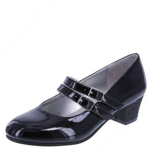 black patent mid heel shoes