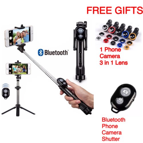 Selfie Stick Tripod With Free Phone Camera 3 In 1 Lens And Phone Camera Bluetooth | Konga Online Shopping
