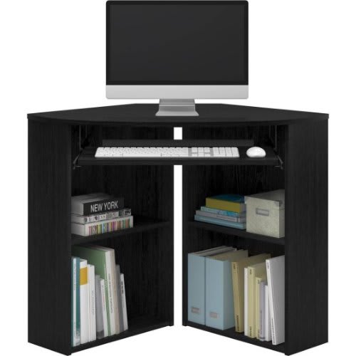 Handys Corner Desk With Keyboard Tray And Shelves Black Konga
